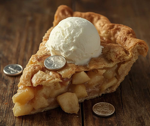 Apple pie with silver coins representing ways to own silver