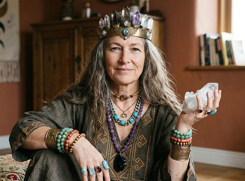 Woman wearing spiritual inspired diadem body jewellery adornments