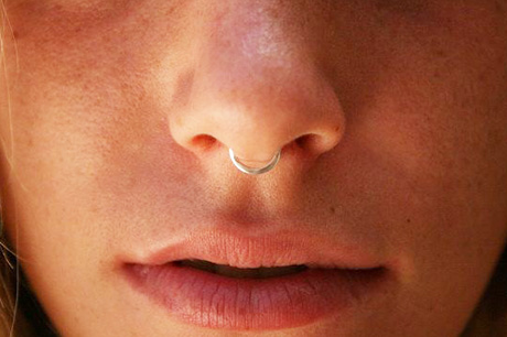 Handcrafted non-piercing silver septum nose ring