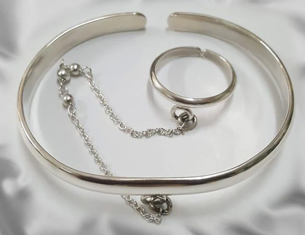 Handcrafted solid silver adjustable slave bangle and hand bracelet for women