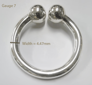 Measurements of the heavy two ball silver frenulum cock ring