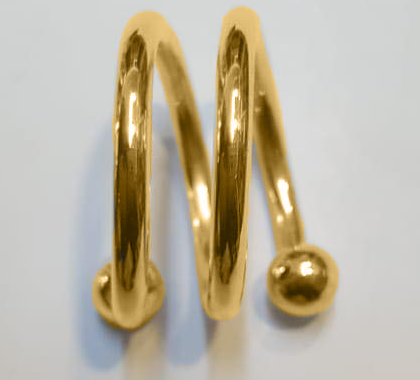 Gold plated double wrap frenulum cock ring with two solid balls