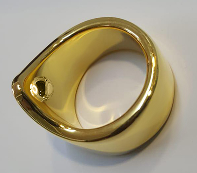 Medium weight gold V Glans penis ring with internal pressure ball