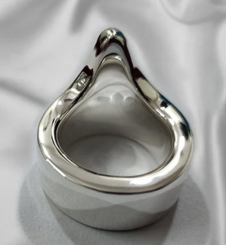 Heavy silver glans cock ring with extra long V design