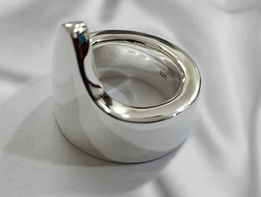 Front view of extra long heavy penis ring handcrafted in solid silver
