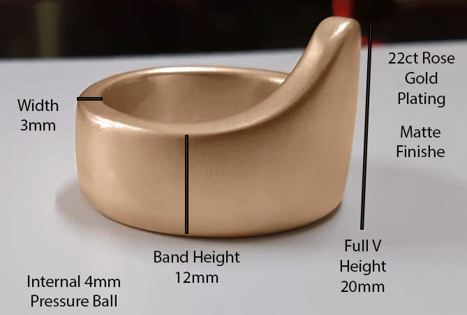 Measurements of rose gold V Glans ring with 4mm internal pressure ball