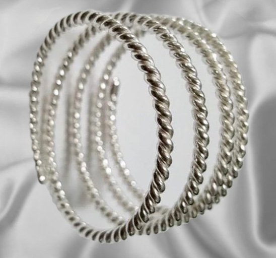 Long twisted spiral cock and scrotum ring in solid silver