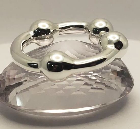 Heavy Gauge 7 glans cock ring jewellery with four solid silver balls