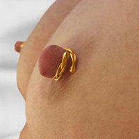 Customer wearing non-piercing gold nipple ring jewelry