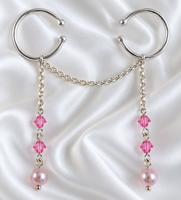 Rose Swarovski crystal pearl pussy dangle jewellery