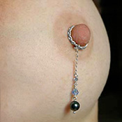 Black pearl non-piercing nipple dangles in silver
