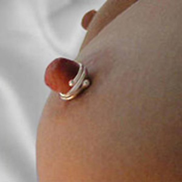 double solid nipple rings on breast