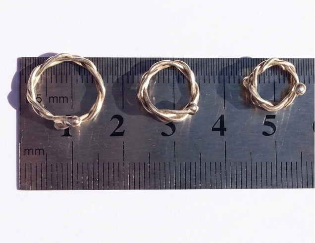 Single-wrap silver nipple ring measurement