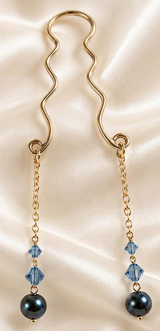 Gold plated clit clip jewelry with black pearl dangles