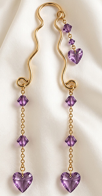 Gold plated clit clip with amethyst love hearts