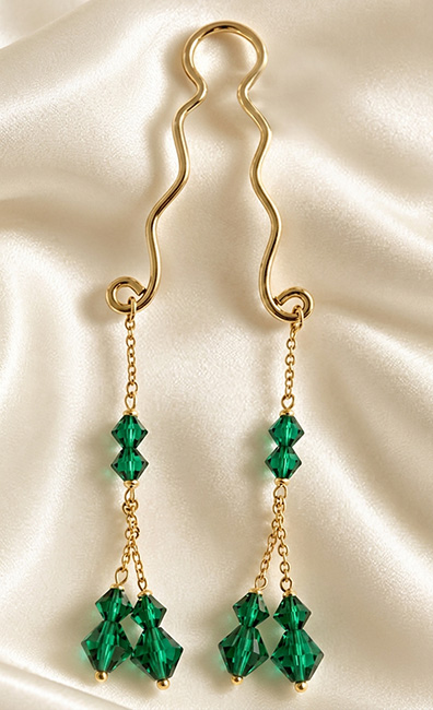 Gold plated clit clip jewelry with Swarovski emerald dangles